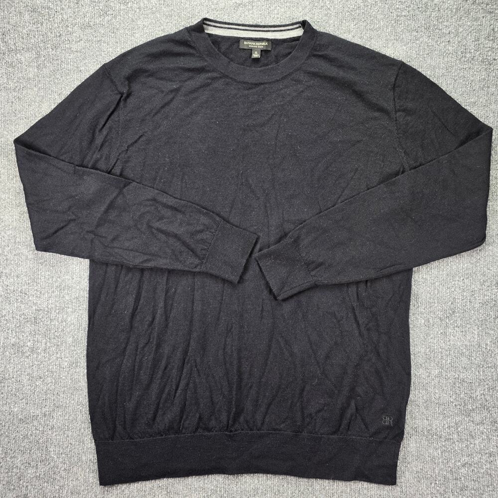 Banana Republic Sweater Mens XL Black Crewneck Merino Wool Long Sleeve Pullover